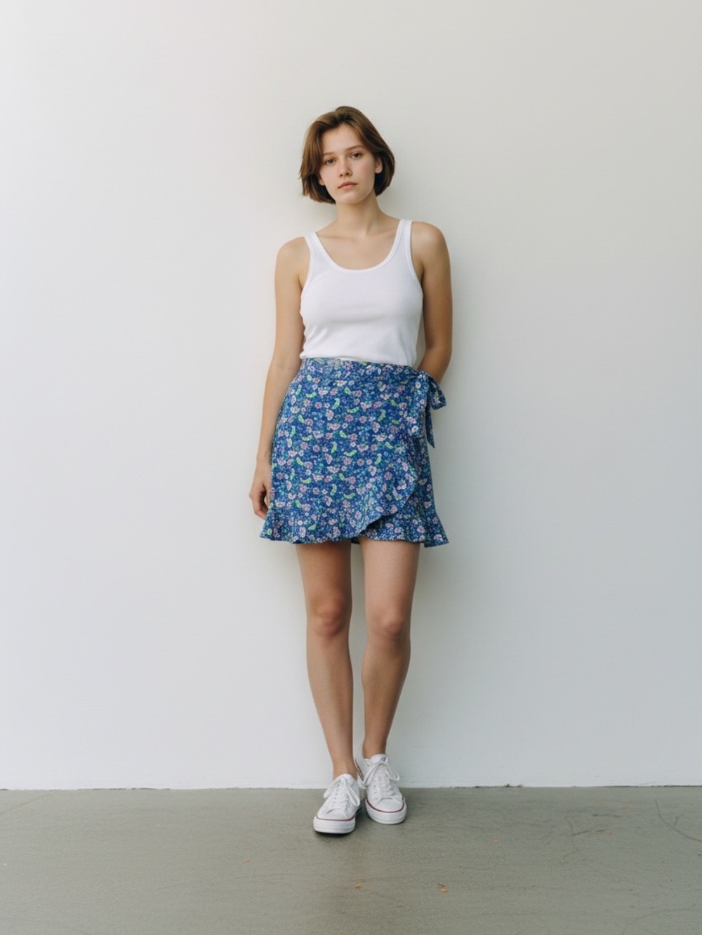 LOFT Teal Blue Floral Wrap around Mini Skirt